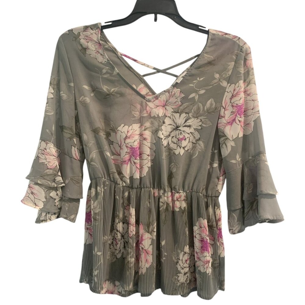 Floral Ruffle Sleeve Top - Size XS
